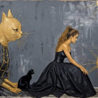 Surreal Scene of Woman and Anthropomorphic Cat