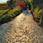 Autumn Pathway with Trees and a Strolling Man