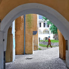 Watercolor Painting of a Sunlit Courtyard Scene