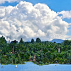 Lush Riverside Village with Traditional Wooden Houses