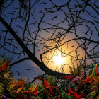 Mystical Forest Scene with Man on Balcony at Night