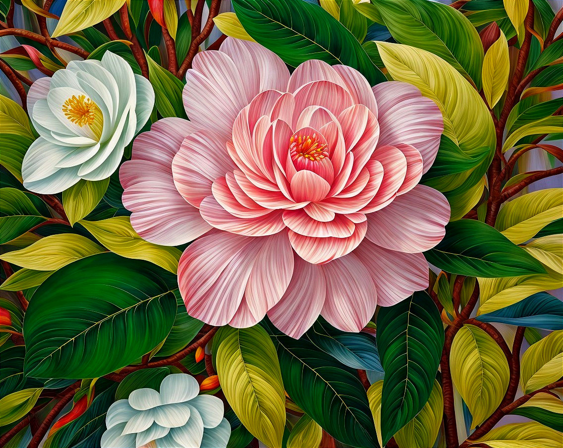 Intricate Floral Arrangement with Pink Peony and Greenery