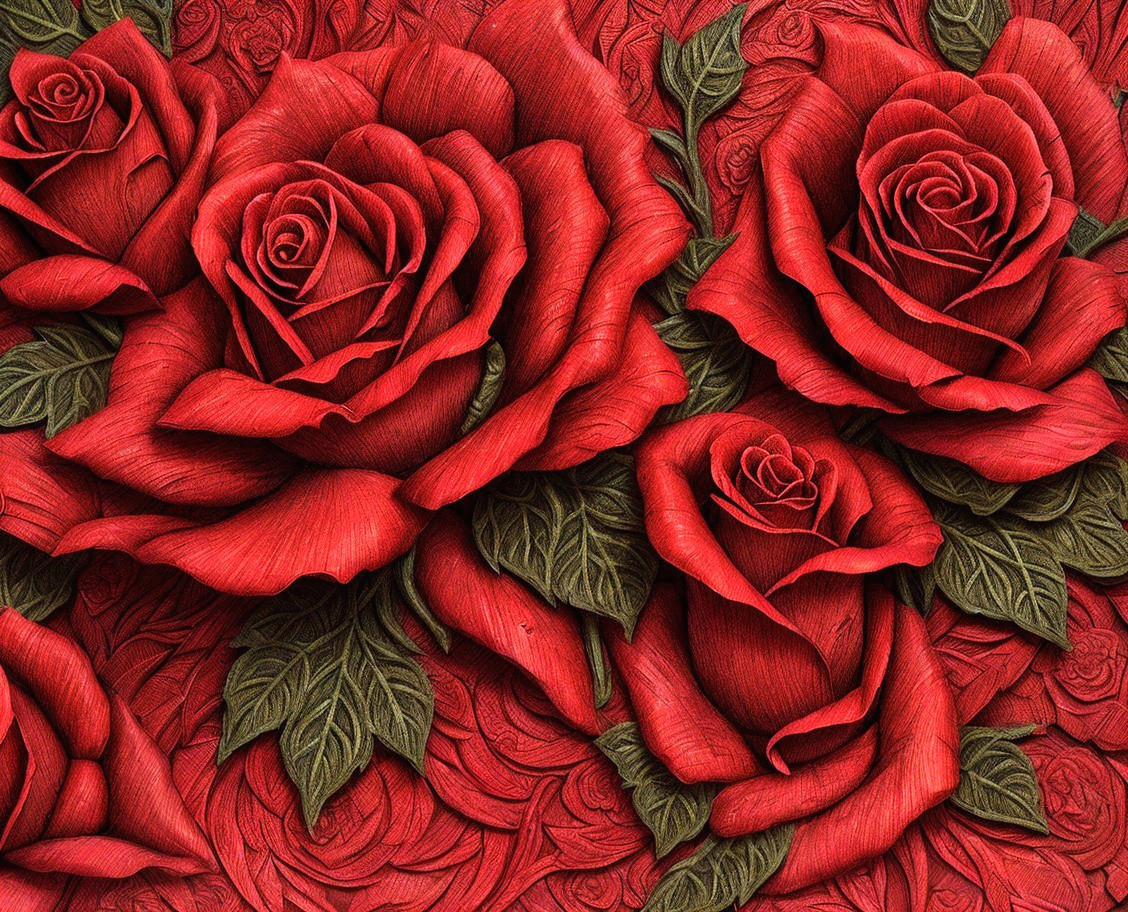 Elegant Arrangement of Rich Red Roses and Green Leaves