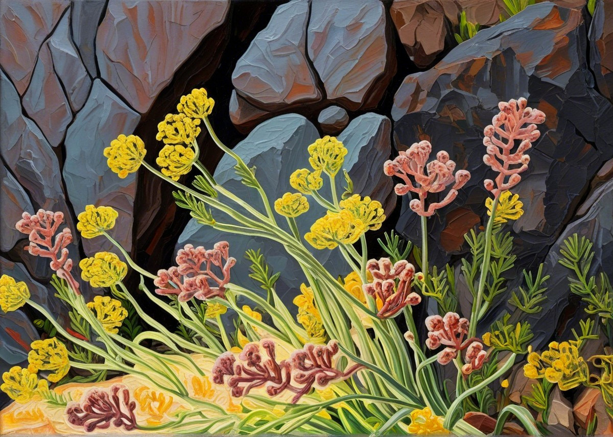 Vibrant Wildflowers Among Rocky Terrain and Foliage