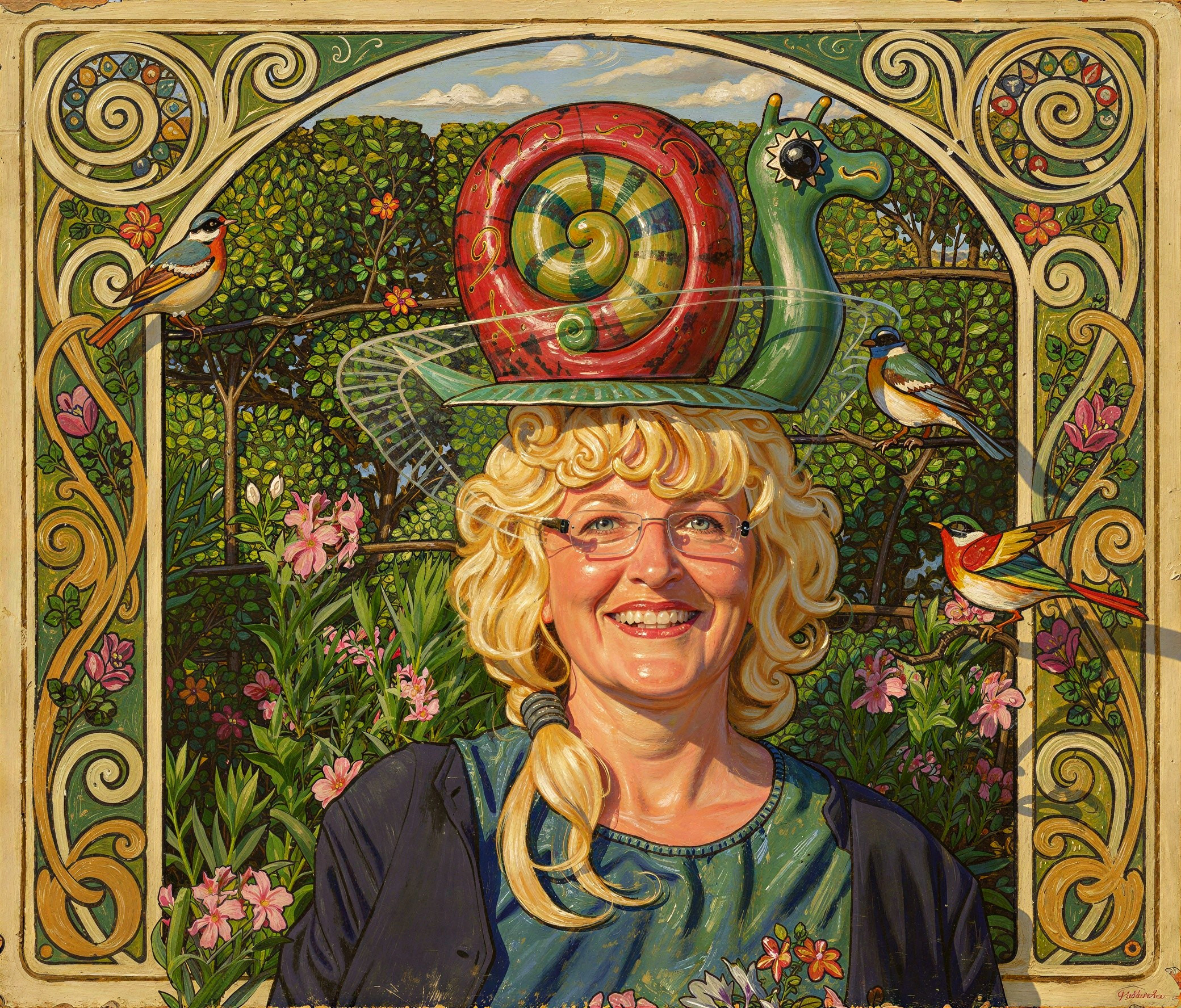 Woman with Glasses in Art Nouveau Indoor Scene