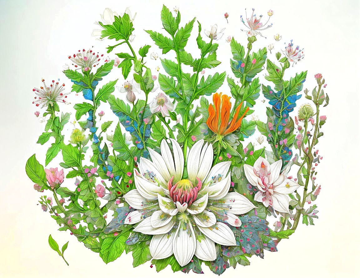 Vibrant Illustration of Diverse Flowers and Foliage