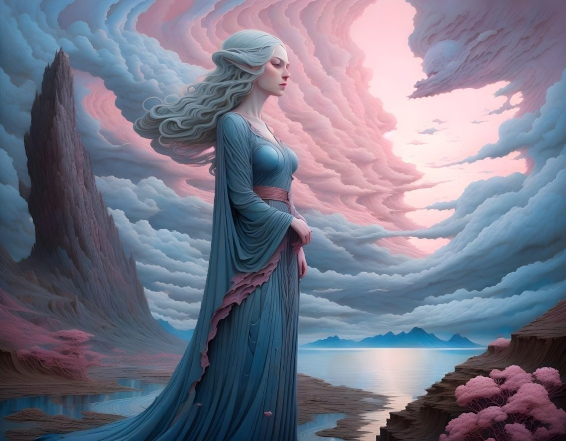 Serene Figure by Tranquil Water at Sunset