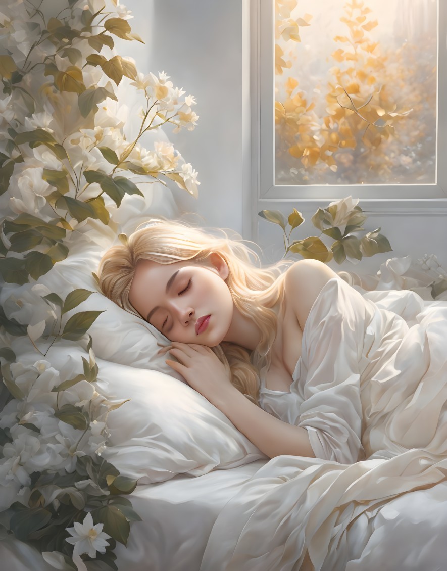 Serene Scene of a Young Woman Sleeping in Sunlight