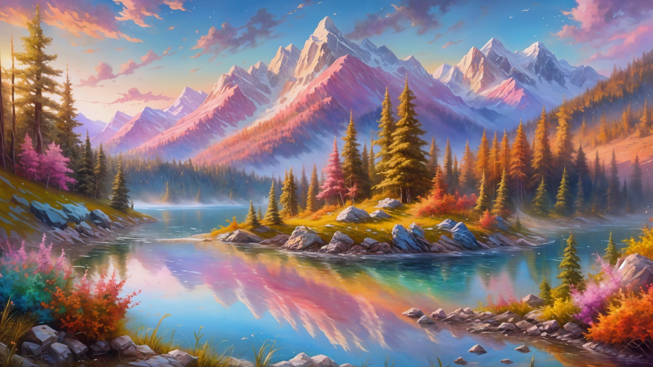 Majestic Mountains and Tranquil Lake at Sunset