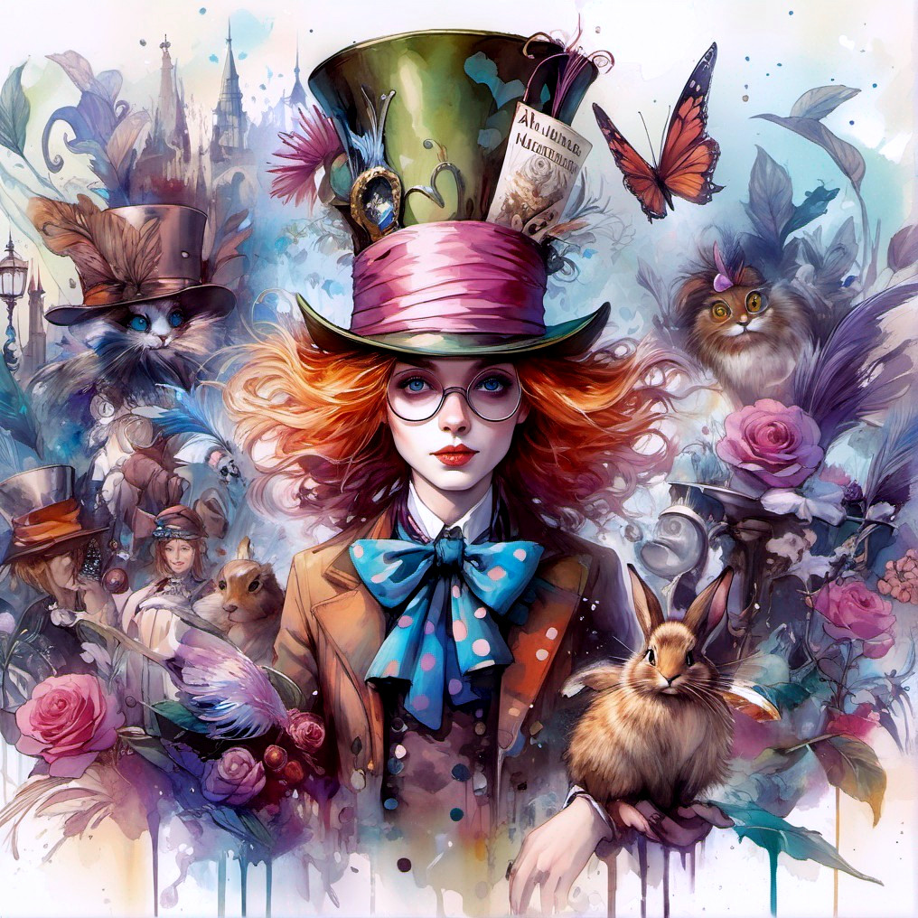Illustration of a Woman with Red Hair and Whimsical Creatures