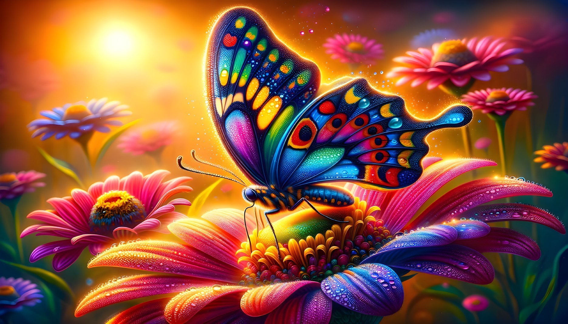 Vibrant Butterfly on Flower in Lush Garden Setting