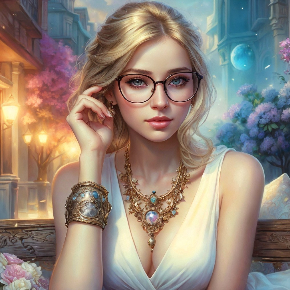 Elegant Woman with Blonde Hair in Floral Setting