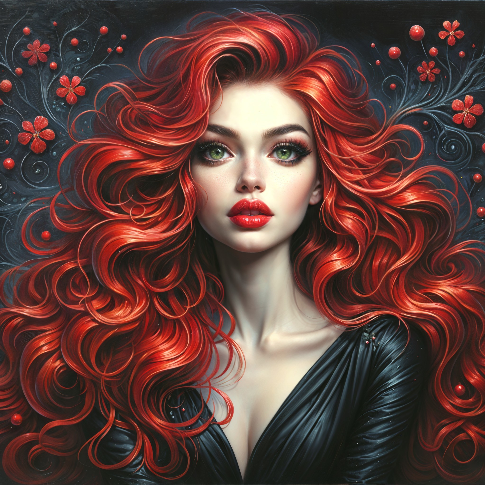 Portrait of a Woman with Red Hair and Green Eyes