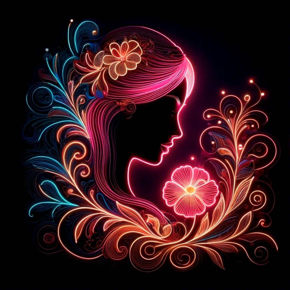 Floral Glow: Radiant Woman Silhouette