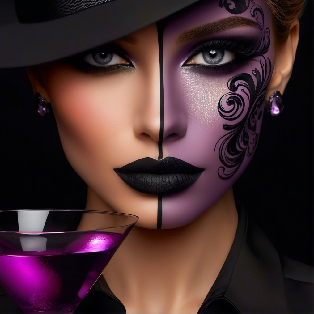 Portrait of a woman with intricate purple face designs