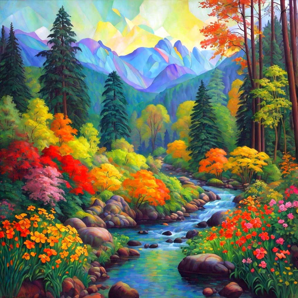 Vibrant Landscape with River and Autumn Foliage