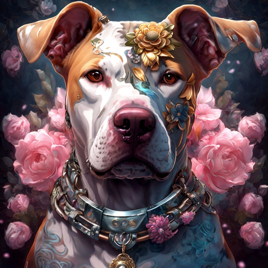 Portrait of a Dog with Flowers and Decorative Collar