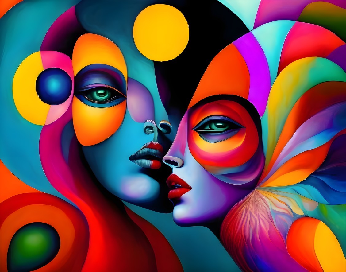 Abstract Faces with Vibrant Colors and Shapes