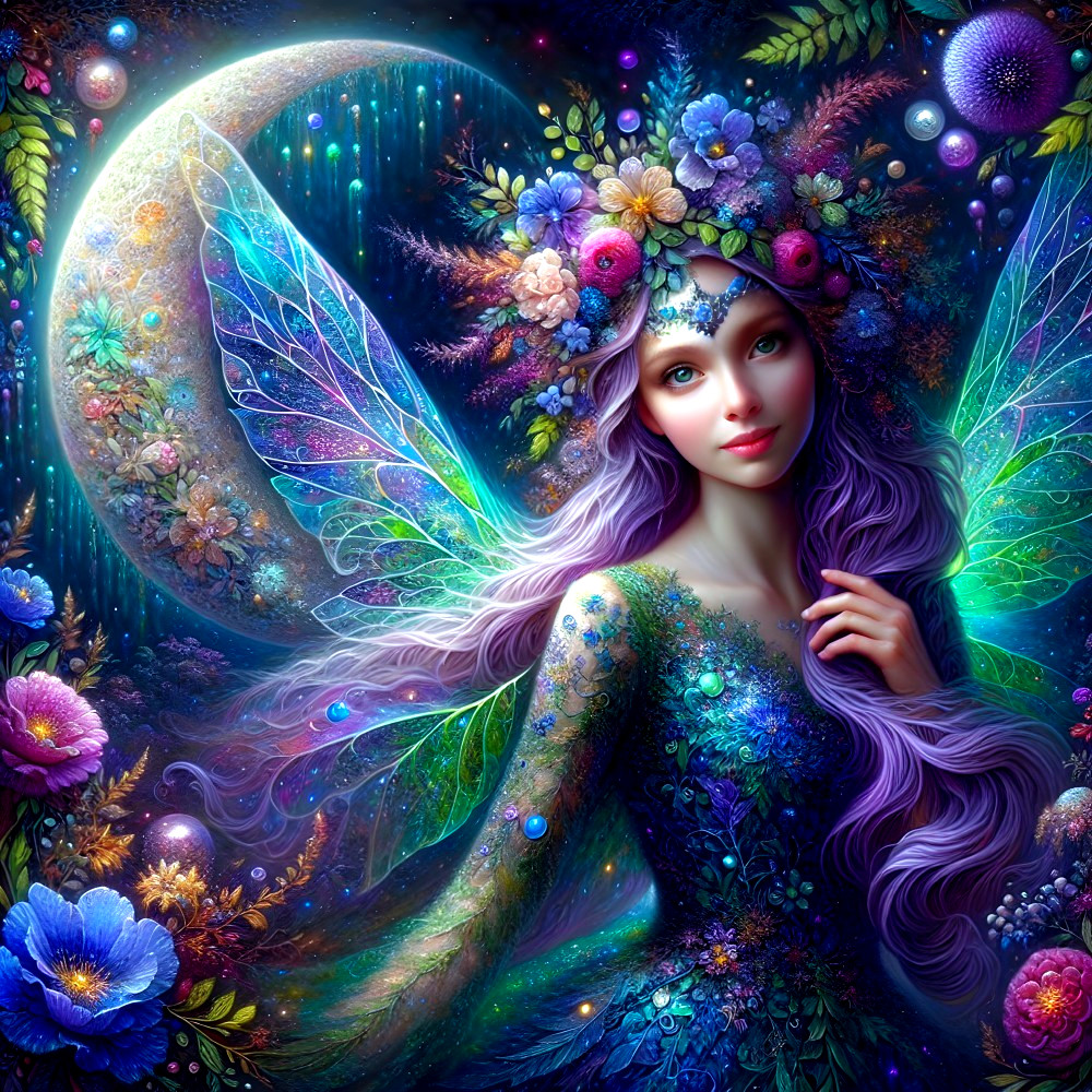 Ethereal Fairy in Enchanted Forest with Moonlight