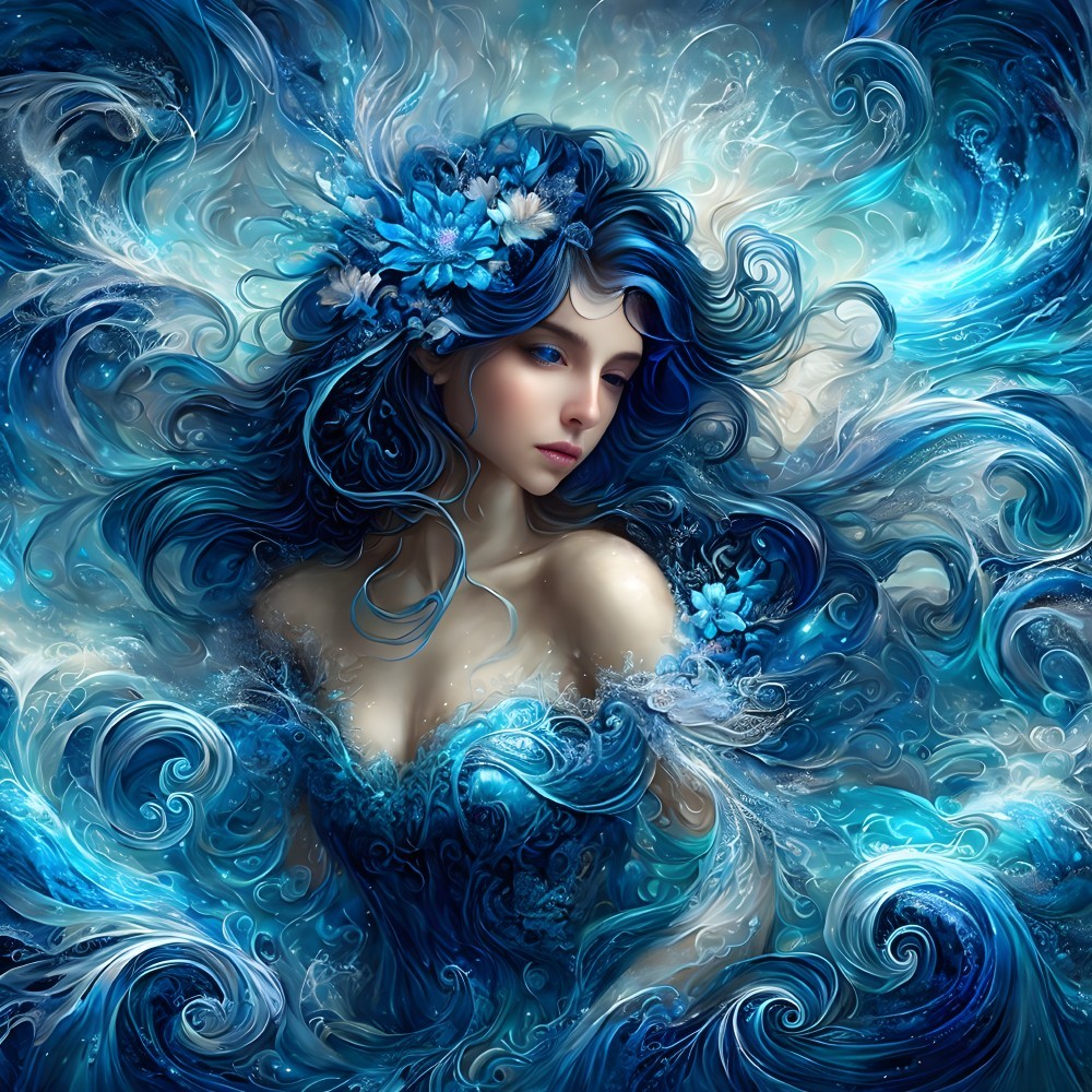 Mystical Woman Surrounded by Oceanic Elements