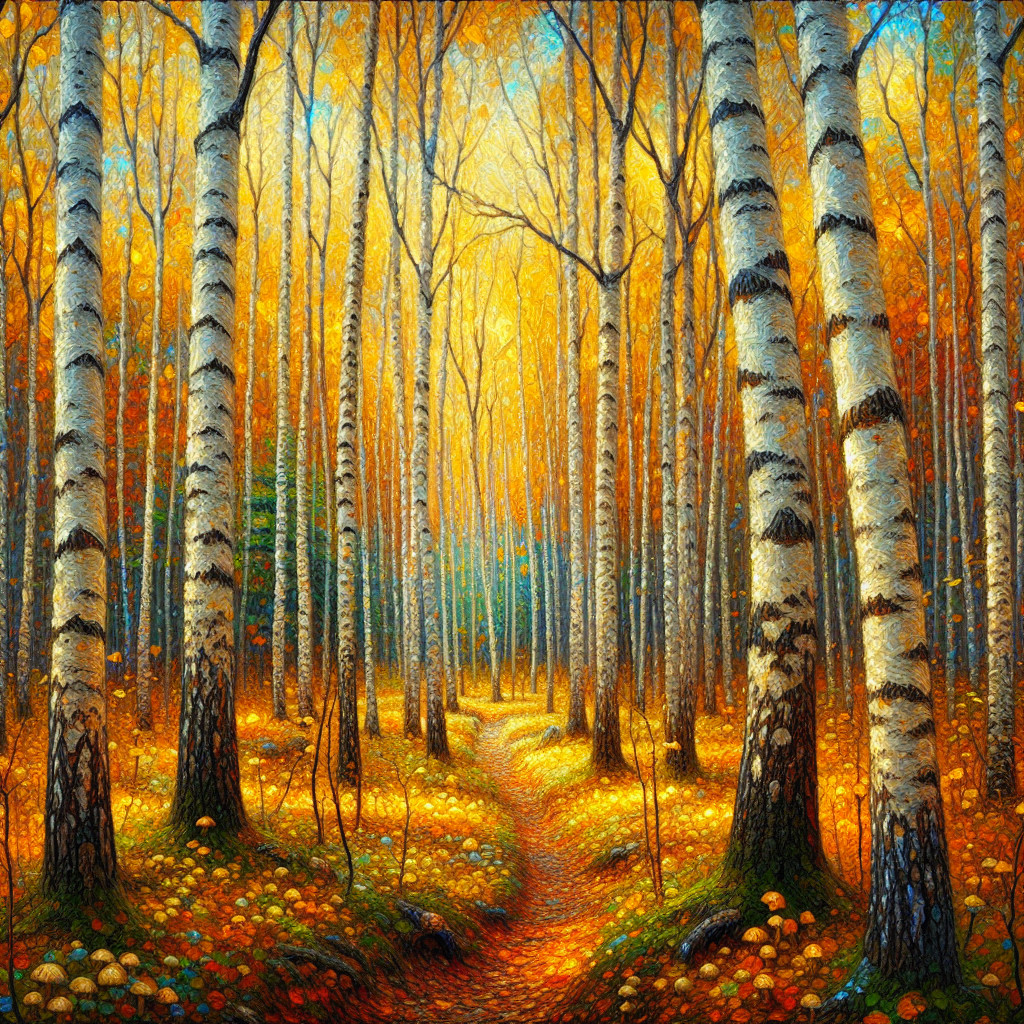 Autumn Forest with Birch Trees and Colorful Leaves