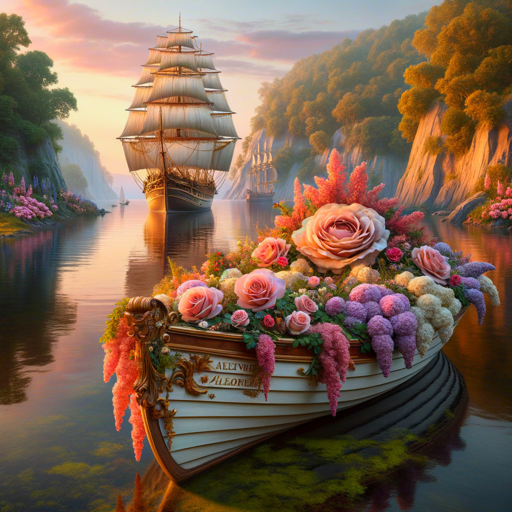 Tranquil River with Lush Cliffs and Colorful Flowers