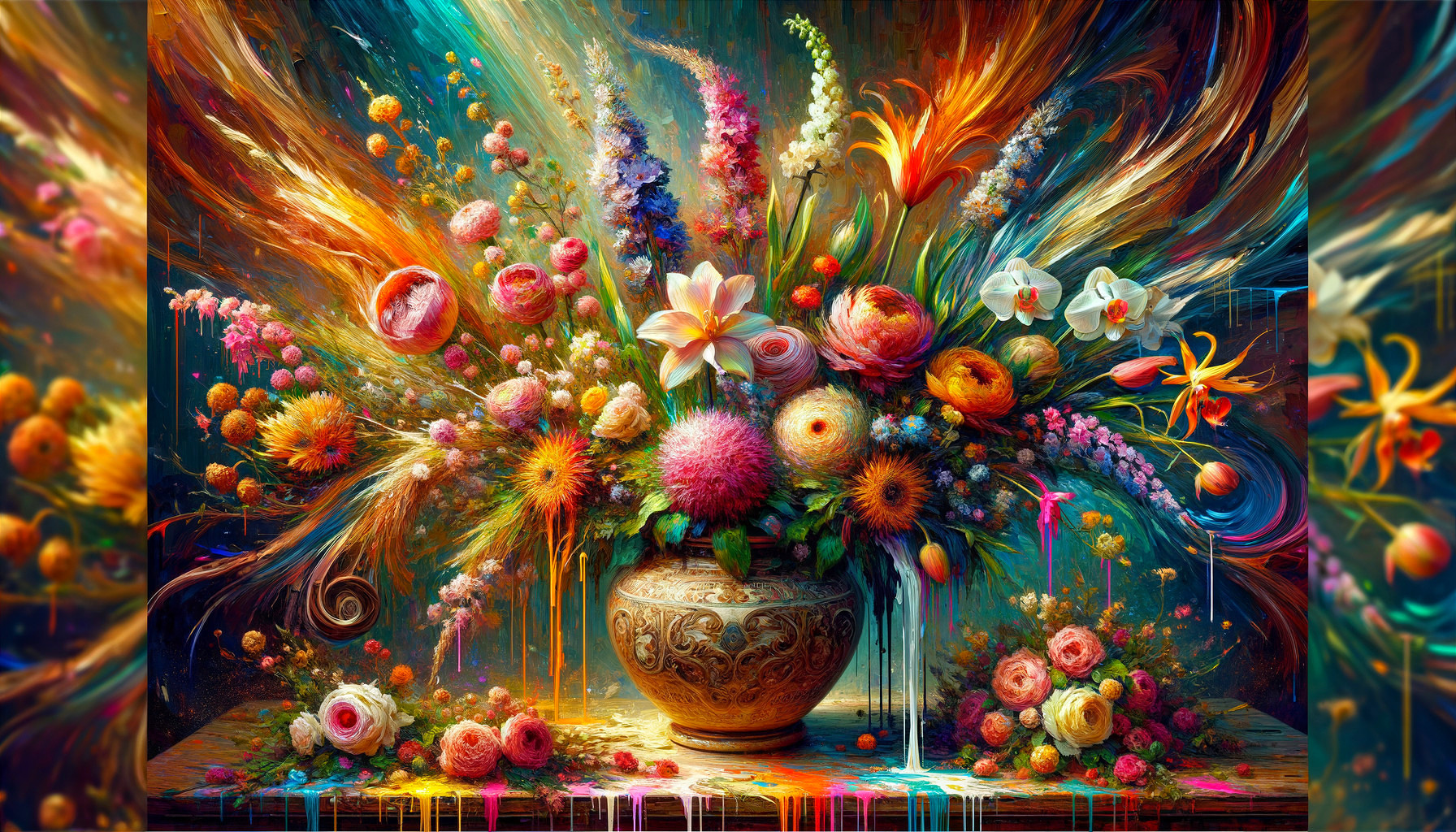 Vibrant Floral Arrangement with Dynamic Colors and Shapes