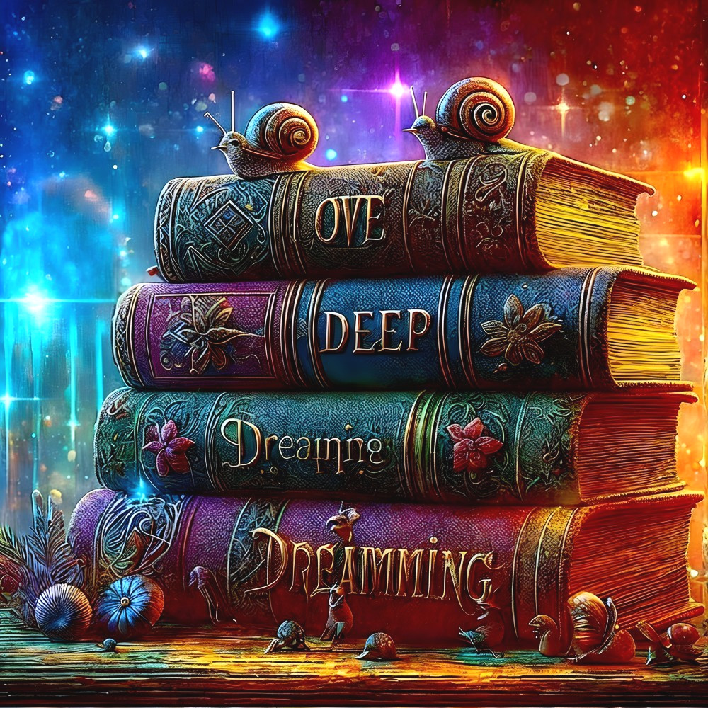 Antique Books with Floral Motifs on Colorful Background