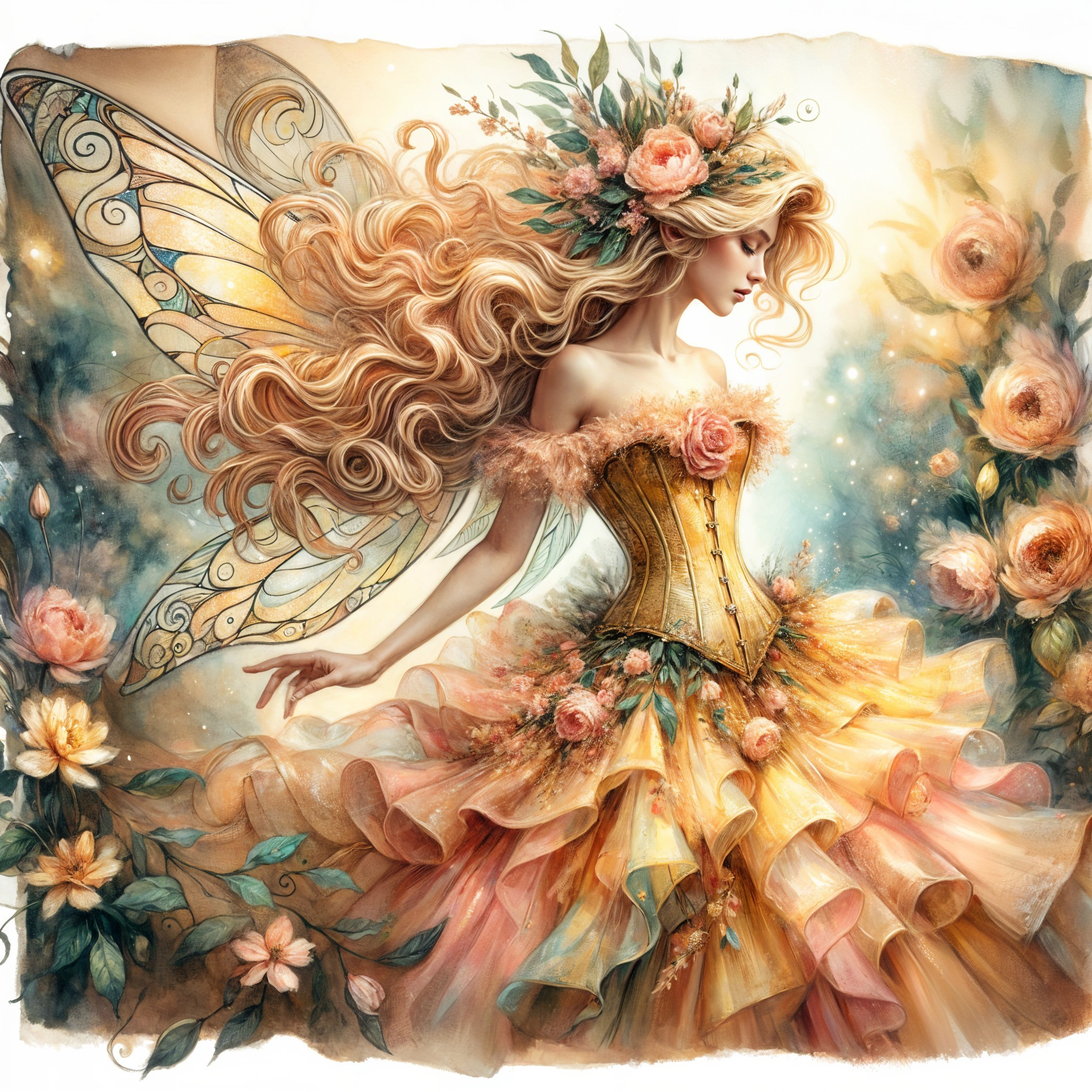 Whimsical Fairy in a Vibrant Flower Garden