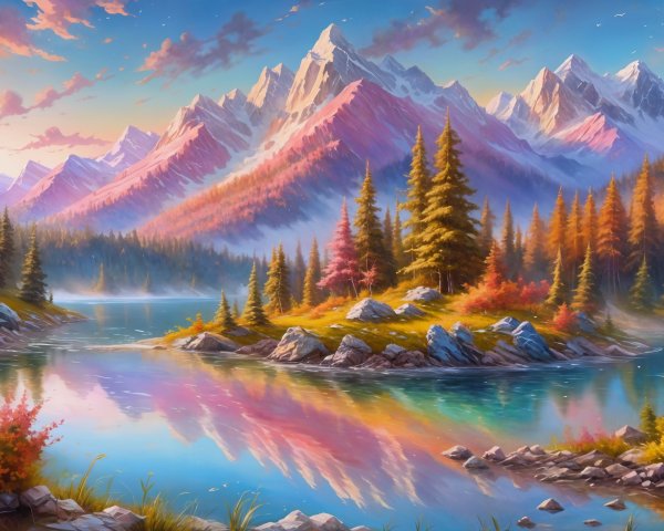 Majestic Mountains and Tranquil Lake at Sunset