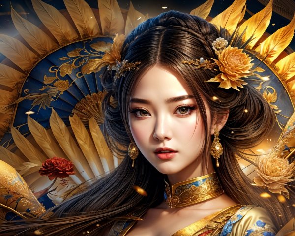 Young Woman in Traditional Attire with Floral Accents