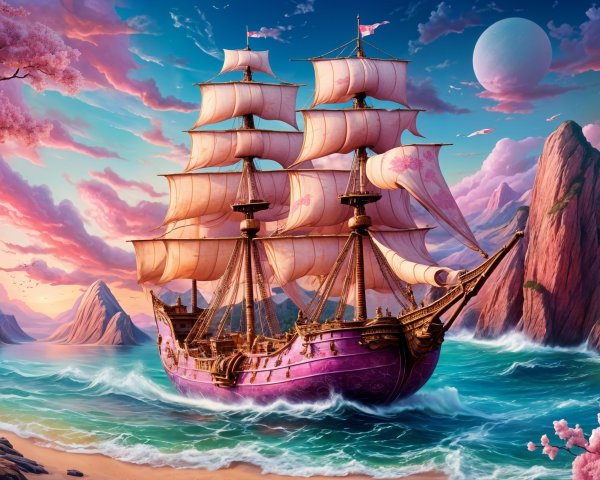 Majestic ship sailing in vibrant turquoise waters