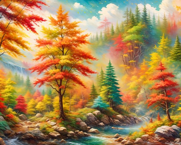 Vibrant Autumn Landscape with Colorful Foliage and Stream