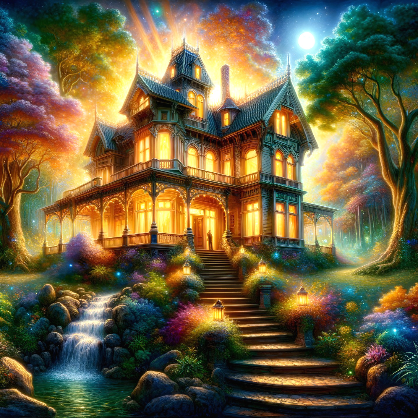 Victorian Mansion in Colorful Forest Setting