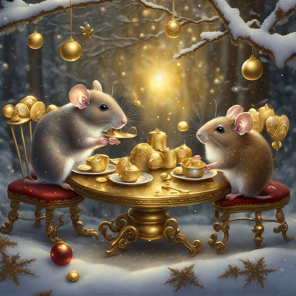 Animated Mice at a Festive Winter Tea Party