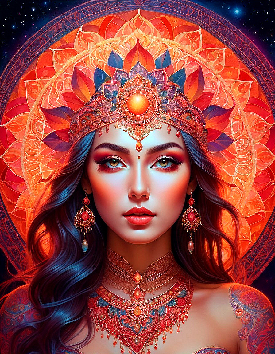 Woman with Blue Hair and Orange Headpiece Illustration