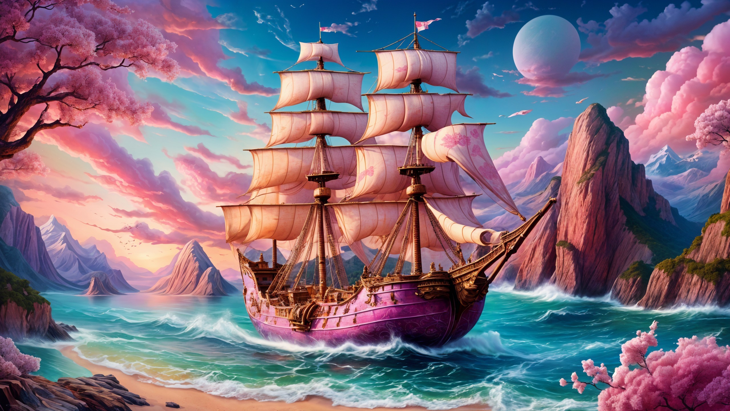 Majestic ship sailing in vibrant turquoise waters
