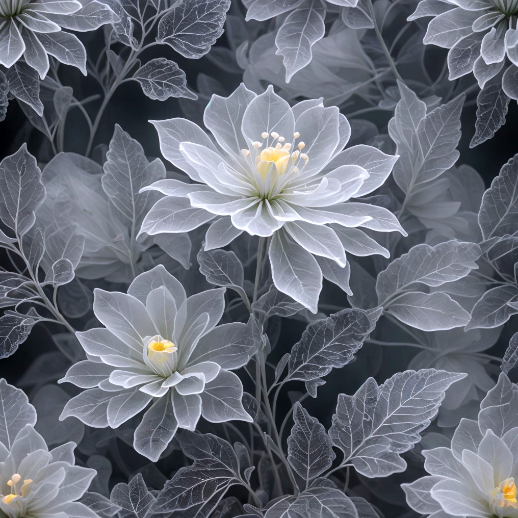 Translucent Flower Pattern with Ethereal Foliage