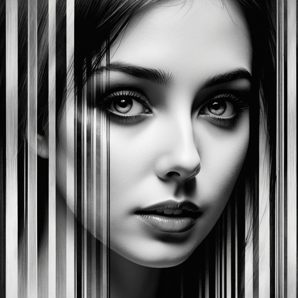 Black-and-White Portrait of a Young Woman's Eyes
