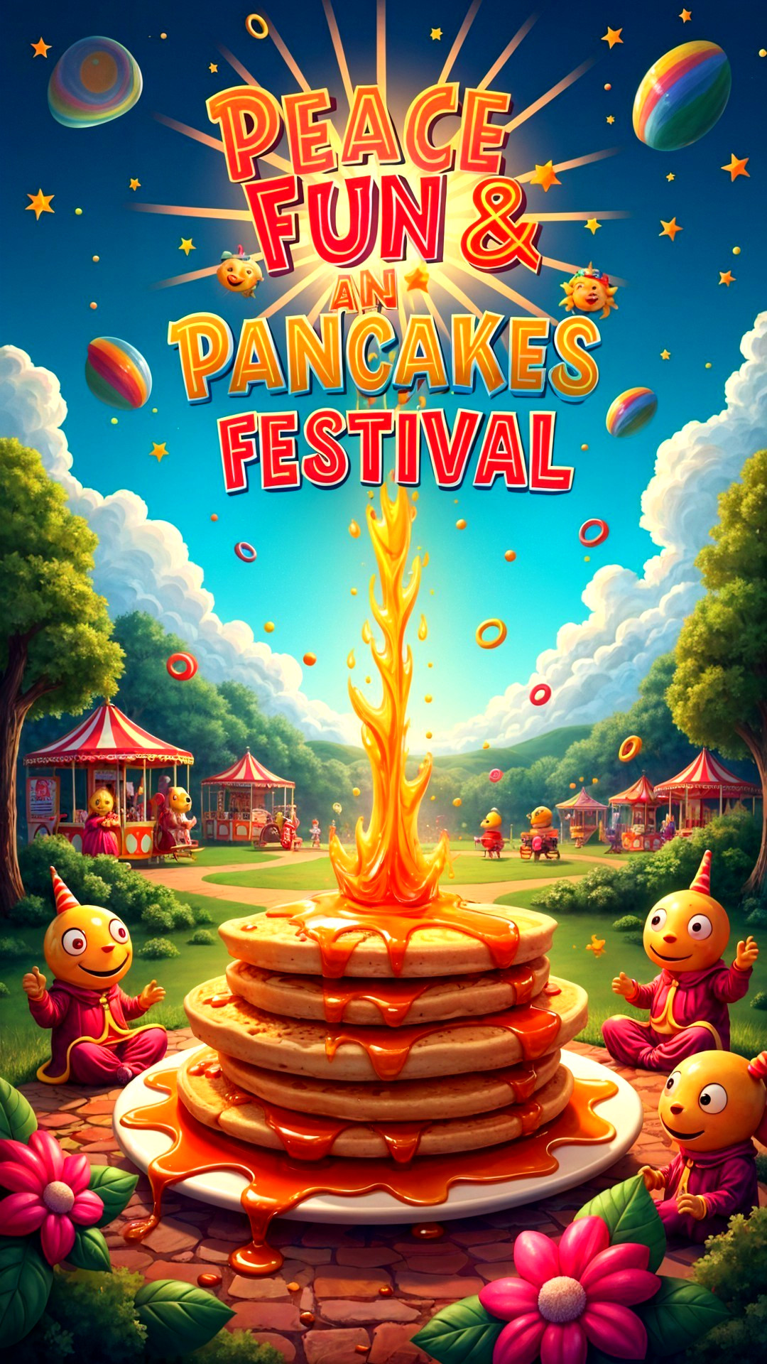 Whimsical Pancake Festival Scene with Colorful Characters