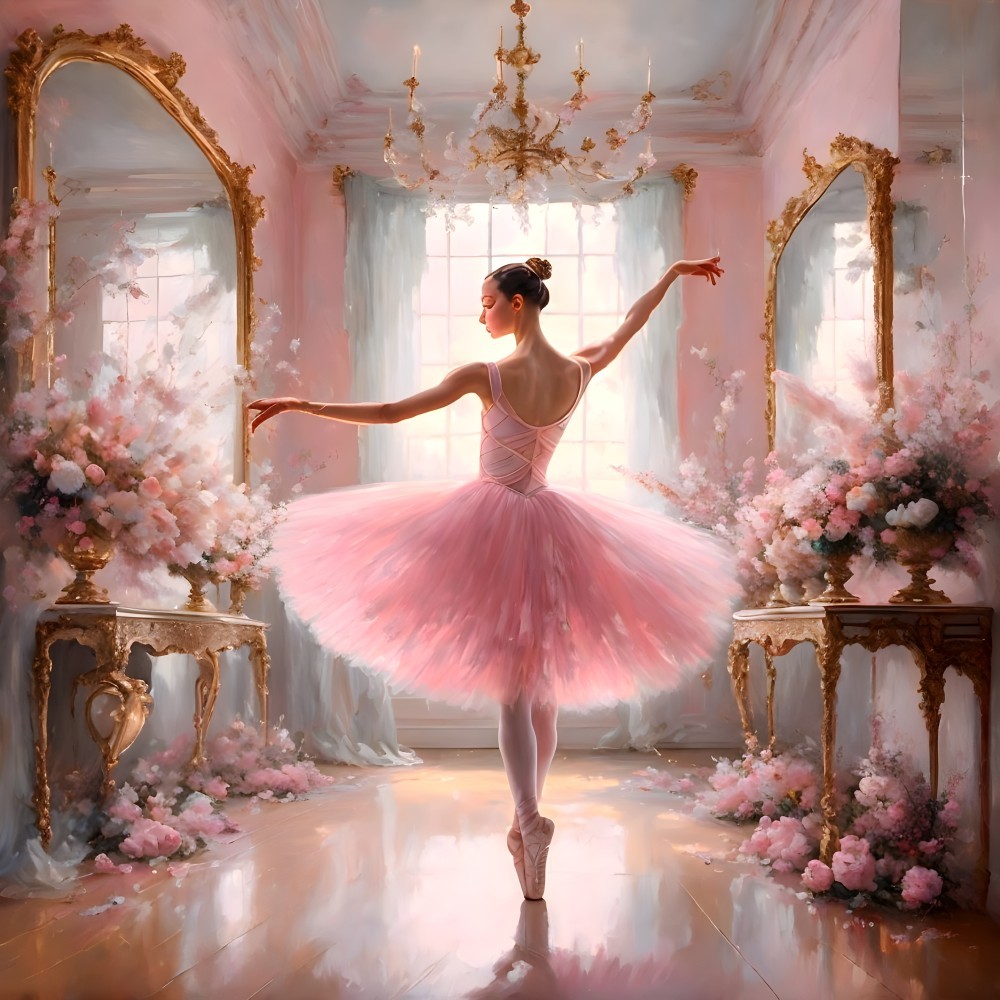 Ballerina in Pink Tutu in Opulent Floral Room
