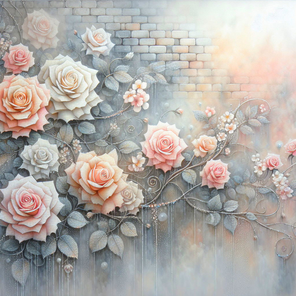 Delicate Pink and White Rose Arrangement on Brick Background
