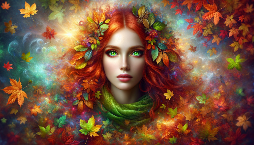 Portrait of a Woman with Red Hair and Autumn Foliage
