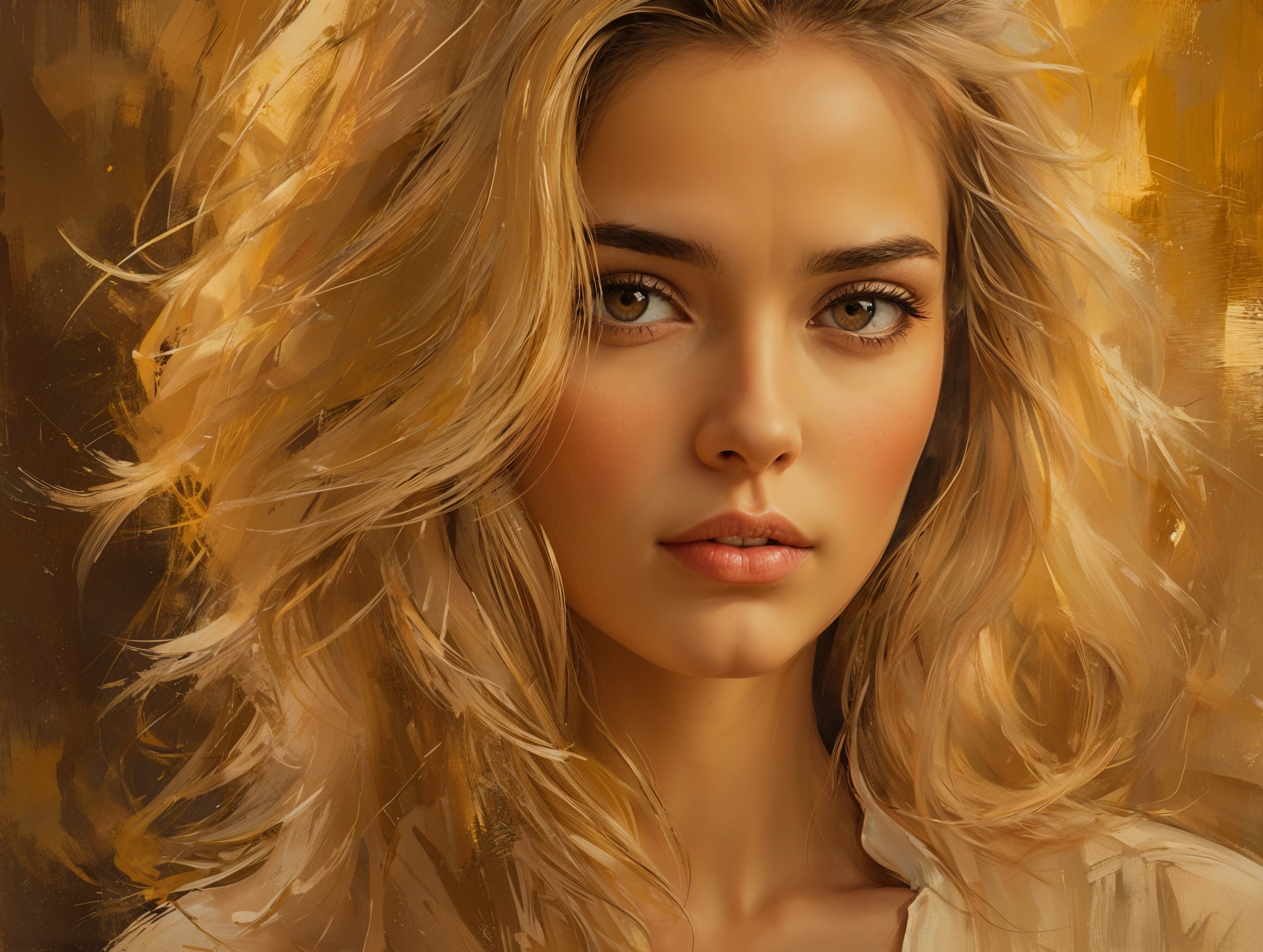 Portrait of a Young Woman with Blonde Hair and Golden Hues