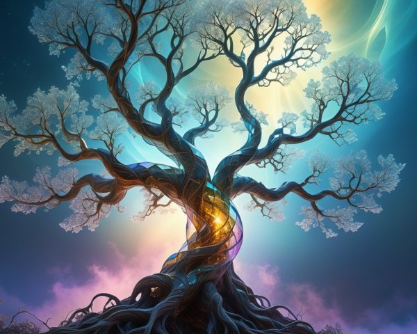 Majestic Tree Under Mystical Twilight Sky