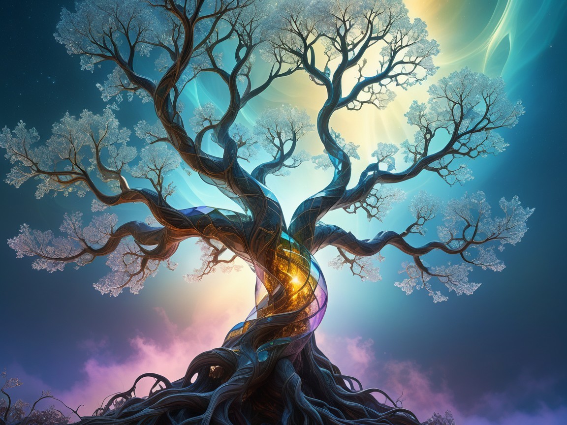 Majestic Tree Under Mystical Twilight Sky