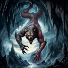 Muscular Werewolf Hanging in Dark Fantasy Cave Scene