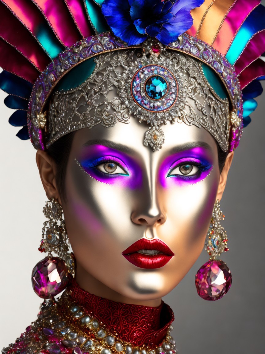 Elaborate Digital Portrait with Decorative Headdress
