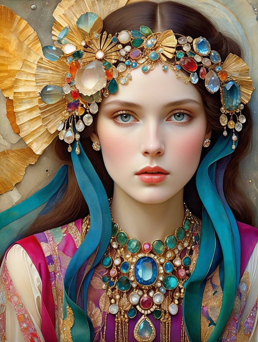 Woman in Colorful Headdress and Elegant Garment