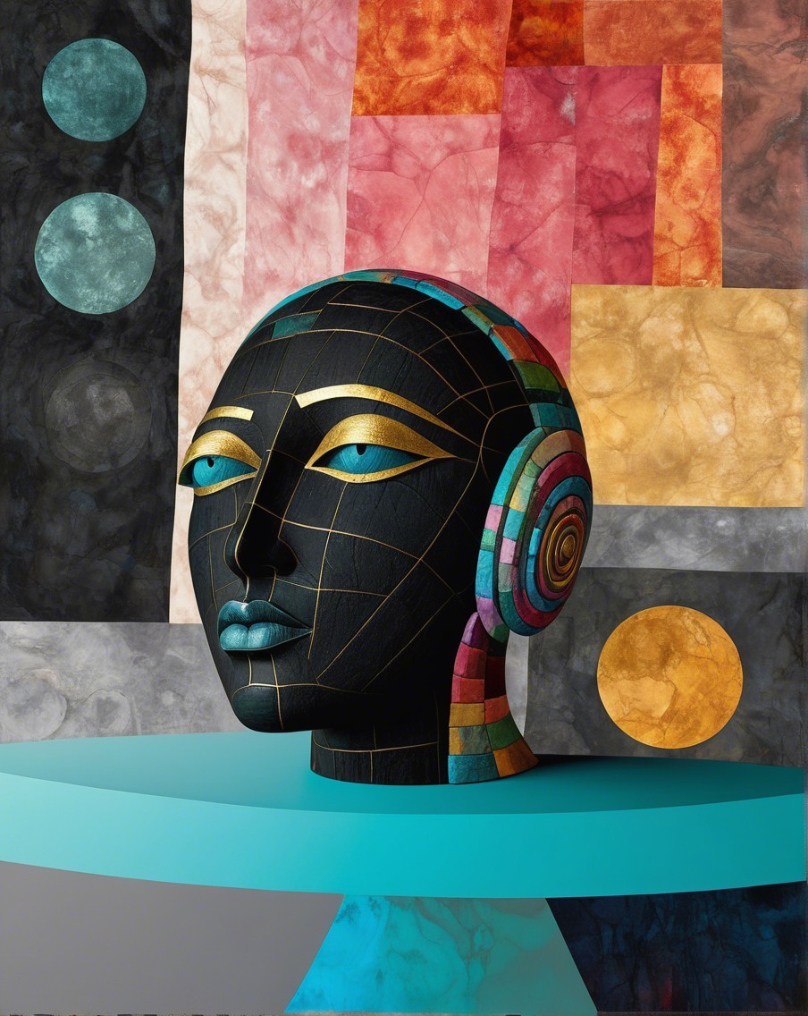 Abstract Female Bust with Colorful Headphones and Grid